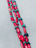 Stunning Native American Navajo Torpedo Coral Turquoise Sterling Silver Necklace-Nativo Arts