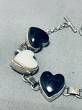 Signed Vintage Native American Navajo Heart Sterling Silver Link Bracelet-Nativo Arts