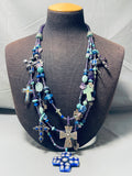 Important Vintage Kim Yhbeta Sterling Silver Cross Turquoise Necklace-Nativo Arts