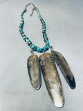 One Of The Biggest Dangling Feather Vintage Native American Navajo Sterling Silver Necklace-Nativo Arts