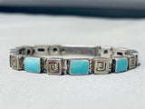 Superb Vintage Native American Navajo Blue Gem Squares Sterling Silver Link Bracelet-Nativo Arts