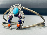 Horse Shoe Vintage Native American Navajo Turquoise Spiny Oyster Sterling Silver Bracelet-Nativo Arts