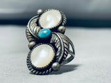 Elegant Vintage Native American Zuni Blue Gem Turquoise Mother Of Pearl Sterling Silver Ring-Nativo Arts