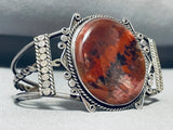 Red-purple Very Rare Vintage Native American Navajo Petrified Wood Sterling Silver Bracelet-Nativo Arts
