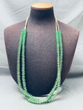Green Turquoise Disc Vintage Native American Navajo Heishi Sterling Silver Necklace-Nativo Arts