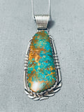 Chunky Royston Turquoise Vintage Native American Navajo Sterling Silver Necklace-Nativo Arts