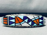 6.5 Inch Wrist Vintage Native American Navajo Turquoise Inlay Sterling Silver Bracelet-Nativo Arts