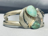 Superior Vintage Native American Navajo Green Turquoise Sterling Silver Leaf Bracelet-Nativo Arts