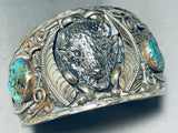 Old Buffalo Love!! Vintage Native American Navajo Turquoise Sterling Silver Bracelet-Nativo Arts