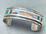 One Of The Most Unique Vintage Navajo Turquoise Inlay Sterling Silver Bracelet-Nativo Arts