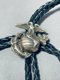 Usmc Marines Vintage Native American Navajo Sterling Silver Bolo Tie Rare!-Nativo Arts