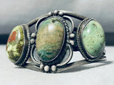 Antique Beautiful Vintage Native American Navajo Green Stone Sterling Silver Bracelet-Nativo Arts