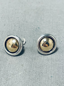 Striking Native American Navajo Two-tone Sterling Silver & 14k Gold Earrings Signed-Nativo Arts