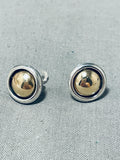 Striking Native American Navajo Two-tone Sterling Silver & 14k Gold Earrings Signed-Nativo Arts