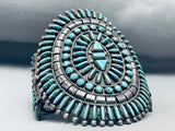 One Of Best Ever Vintage Native American Zuni Green Turquoise Sterling Silver Bracelet Cluster-Nativo Arts
