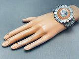 One Of The Most Unique Vintage Native American Zuni Orange Shell Sterling Silver Inlay Bracelet-Nativo Arts
