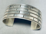 Brick Wall! Vintage Native American Navajo Hand Etched Sterling Silver Bracelet Cuff-Nativo Arts