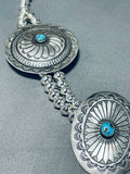 Exceptional Native American Navajo 3 Sterling Silver Conchos 8 Turquoise Necklace-Nativo Arts