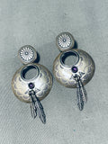 Fabulous Vintage Native American Navajo Amethyst Sterling Silver Dangle Earrings-Nativo Arts