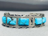Small Wrist Vintage Native American Navajo Blue Diamond Turquoise Sterling Silver Bracelet-Nativo Arts
