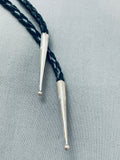 Native American Super Intricate Vintage Navajo Turquoise Jet Sterling Silver Inlay Bolo Tie-Nativo Arts