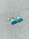 Sweet Vintage Native American Zuni Blue Gem Turquoise Sterling Silver Earrings-Nativo Arts