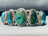 Very Rar Eolder Vintage Native American Navajo Green Turquoise Sterling Silver Bracelet-Nativo Arts