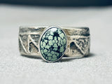 Domed Light Green Spiderweb Turquoise Vintage Native American Navajo Sterling Silver Ring