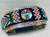 7 Inch Wrist Extreme Intricacy Vintage Turquoise Inlay Sterling Silver Bracelet-Nativo Arts