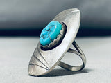 Enormous Vintage Native American Navajo Signed Morenci Turquoise Sterling Silver Ring-Nativo Arts