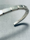 Brickwall Hand Etched Vintage Native American Navajo Sterling Silver Stacker Bracelet-Nativo Arts
