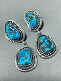 Exquisite Vintage Native American Navajo 4 Morenci Turquoise Sterling Silver Earrings-Nativo Arts