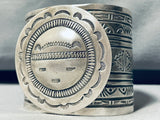Heavy 123 Grams Native American Navajo Sun Face Sterling Silver Wide Bracelet Cuff-Nativo Arts