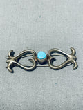 Unique Vintage Native American Navajo Blue Gem Turquoise Sterling Silver Barrette-Nativo Arts