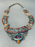 One Of The Most Intricate Vintage Sterling Silver Turquoise Necklace-Nativo Arts