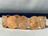 Priceless Native American Navajo Signed 8 Turquoise Indian Head Copper Pennies Bracelet-Nativo Arts
