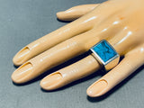 Classic Vintage Native American Navajo Blue Diamond Turquoise Sterling Silver Ring-Nativo Arts