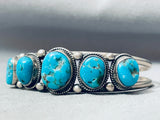 Chunky Turquoise Nugget Vintage Native American Navajo Running Bear Sterling Silver Bracelet-Nativo Arts