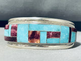 6.5 Inch Wrist Native American Zuni Blue Gem Turquoise Spiny Oyster Sterling Silver Bracelet-Nativo Arts