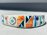 6.5 Inch Wrist Sectional Inlay Vintage Native American Navajo Sterling Silver Bracelet-Nativo Arts