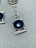 Noteworthy Vintage Native American Navajo Black Onyx Sterling Silver Pendant Earrings-Nativo Arts