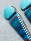 Fab Native American Navajo Chalcopyrite Turquoise Sterling Silver Earrings-Nativo Arts