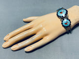 Burd Soseeh Vintage Native American Zuni Blue Gem Turquoise Sterling Silver Sunface Bracelet-Nativo Arts