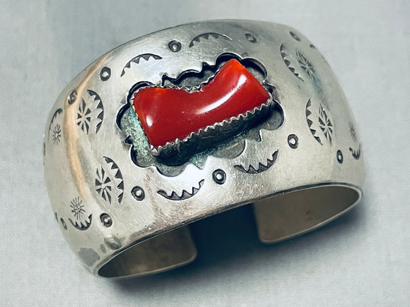 Gasp! Huge Chunky Coral Vintage Native American Navajo Sterling Silver Bracelet-Nativo Arts