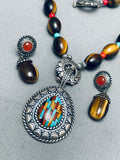 Gorgy Vintage Southwest Tiger Eye Turquoise Sterling Silver Inlay Necklace Set-Nativo Arts