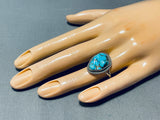 Authentic Vintage Native American Navajo Pilot Mountain Turquoise Sterling Silver Ring-Nativo Arts