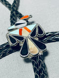 Marvelous Vintage Signed Native American Zuni Inlay Jet Turquoise Thunderbird E Cellicon Bolo-Nativo Arts