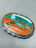 One Of The Most Unique Vintage Native American Navajo Turquoise Inlay Sterling Silver Buckle-Nativo Arts