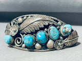 Superb Vintage Native American Navajo 5 Morenci Turquoise Sterling Silver Leaves Bracelet-Nativo Arts
