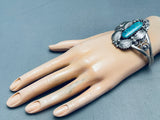 Rare Signed Vintage Native American Navajo Spiderweb Turquoise Sterling Silver Bracelet-Nativo Arts